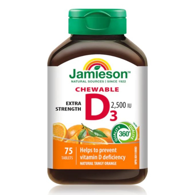 JAMIESON VITAMIN D3 2500IU CHEWABLE TABLETS 75`S